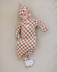Rust Checkered Bamboo Newborn Knot Hat