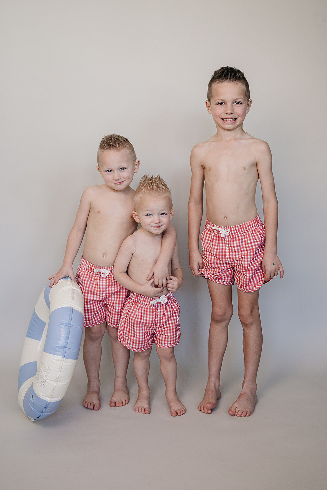 Coral Gingham Kids Swim Shorts | UPF 50 Lightweight Swimwear