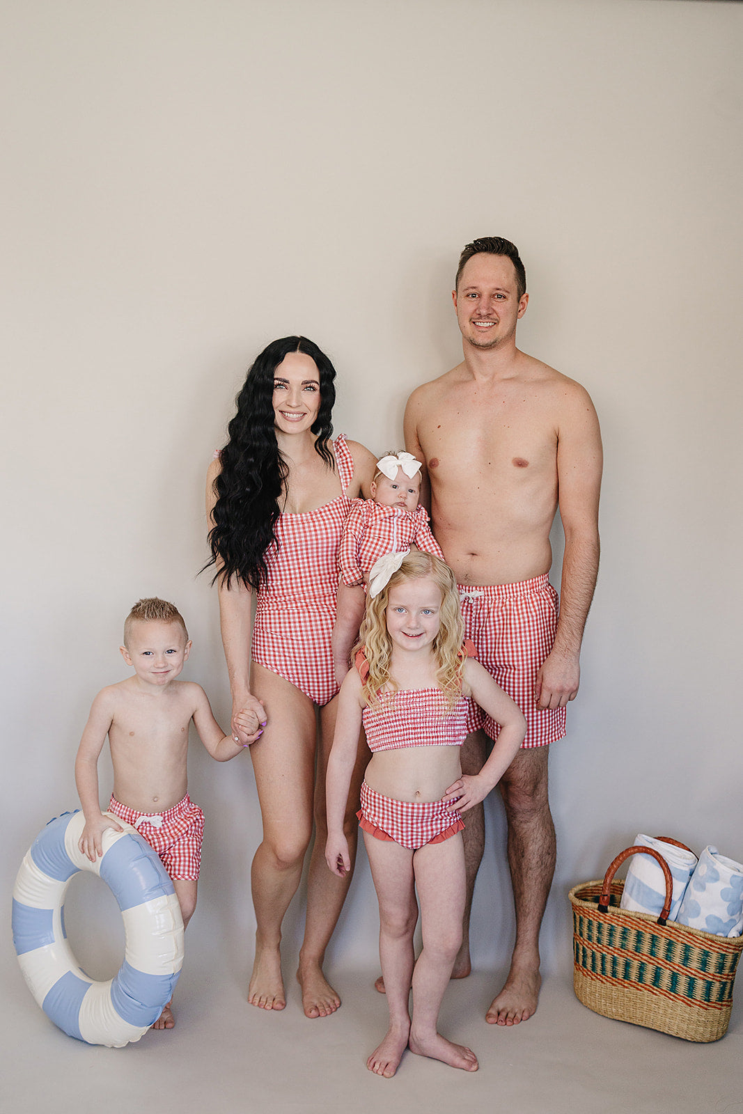 Coral Gingham Kids Swim Shorts | UPF 50 Lightweight Swimwear
