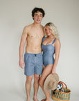 Navy Gingham Adult Men's Swim Shorts