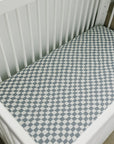 Dusty Blue Wavy Checkered Muslin Crib Sheet