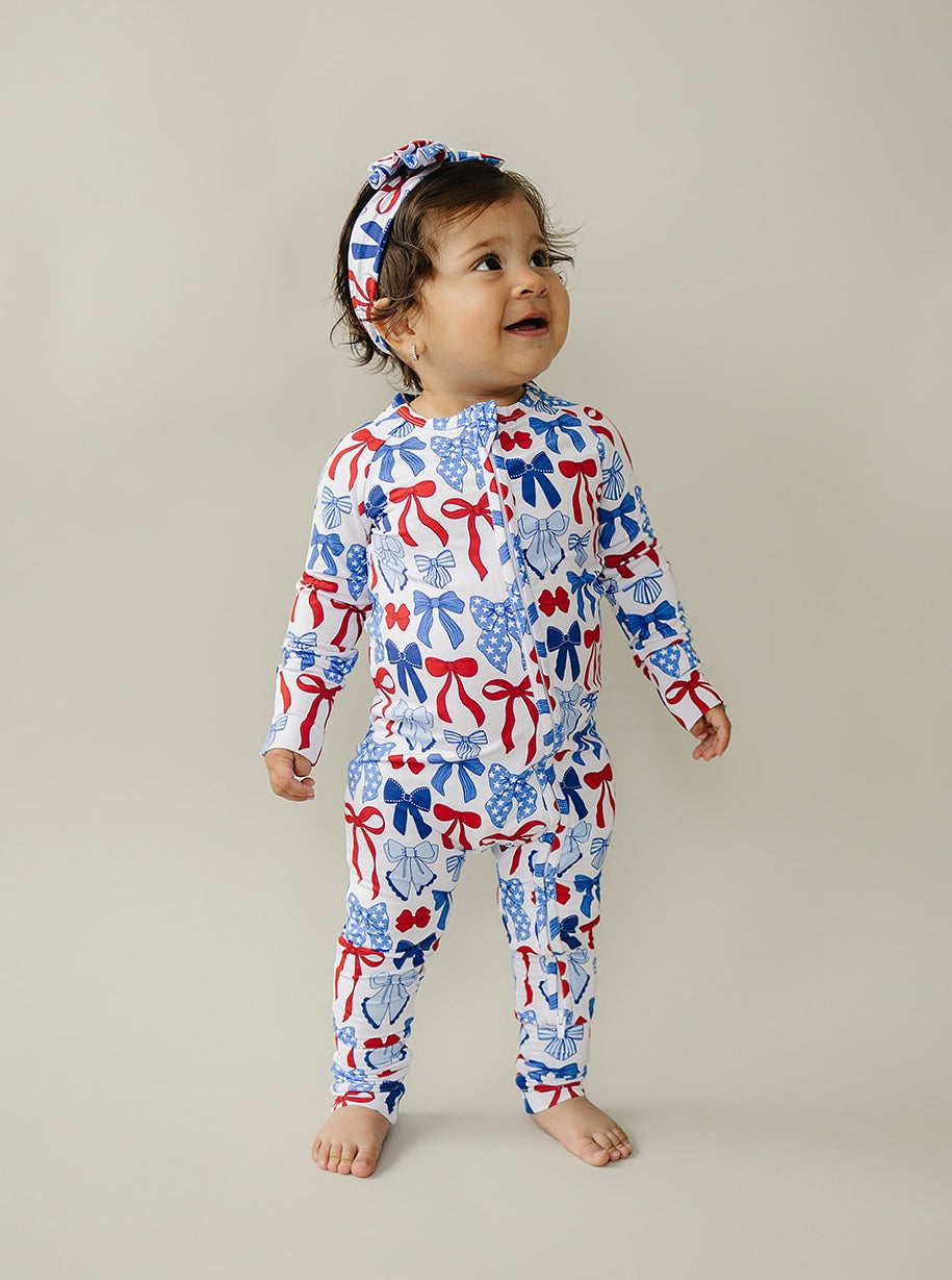 Bamboo Zip Romper  | Red-White &amp; Bows
