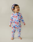 Bamboo Zip Romper  | Red-White & Bows