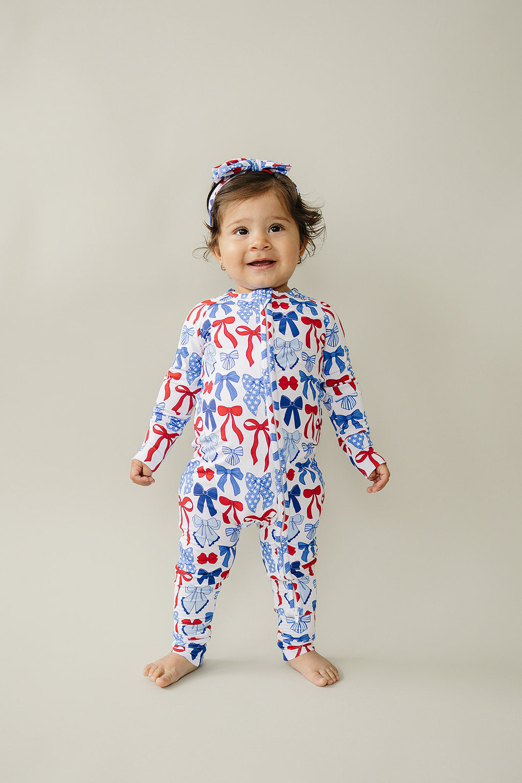 Bamboo Zip Romper  | Red-White &amp; Bows