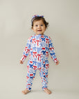 Bamboo Zip Romper  | Red-White & Bows