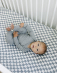 Dusty Blue Wavy Checkered Muslin Crib Sheet