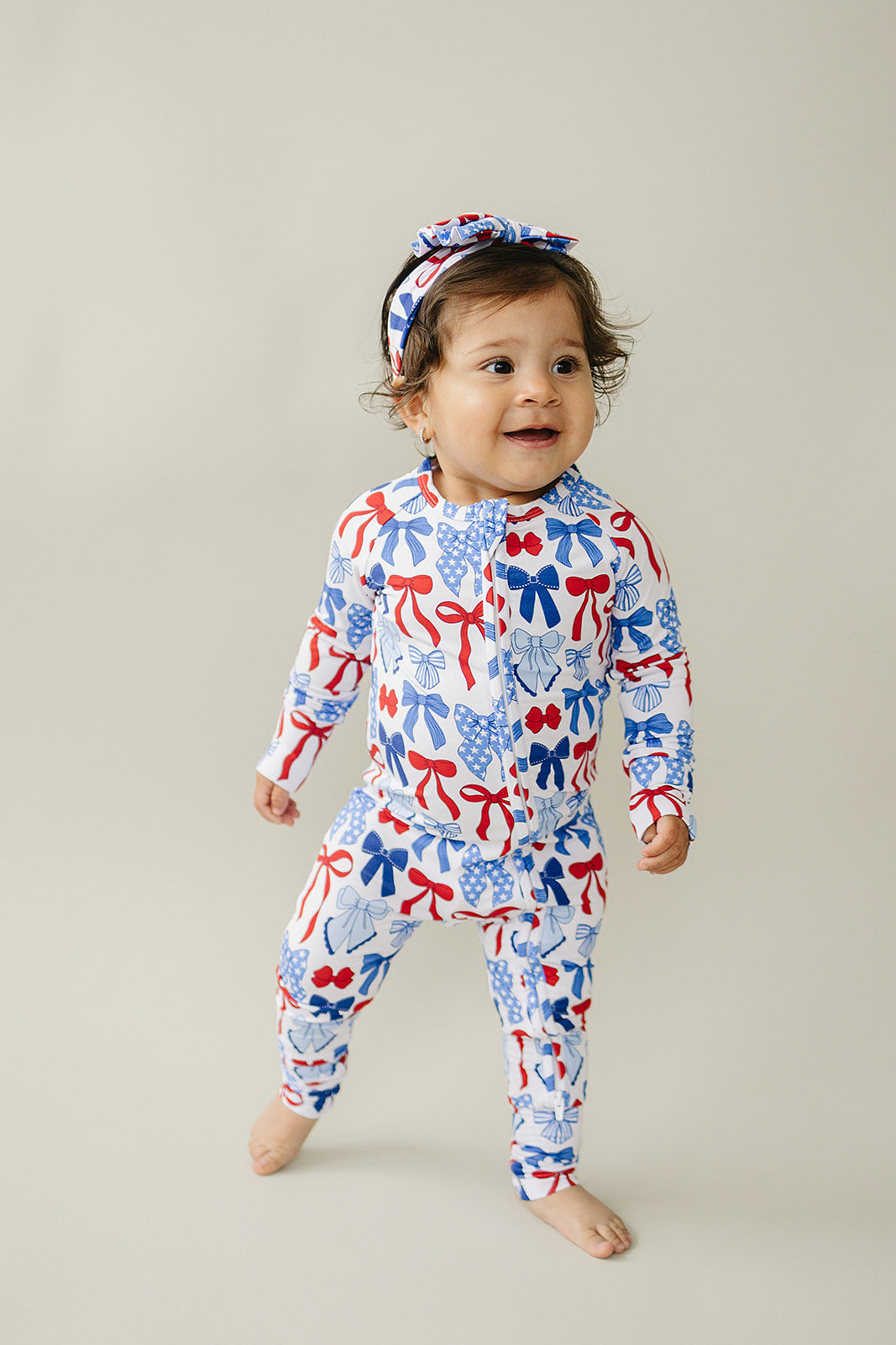 Bamboo Zip Romper  | Red-White &amp; Bows