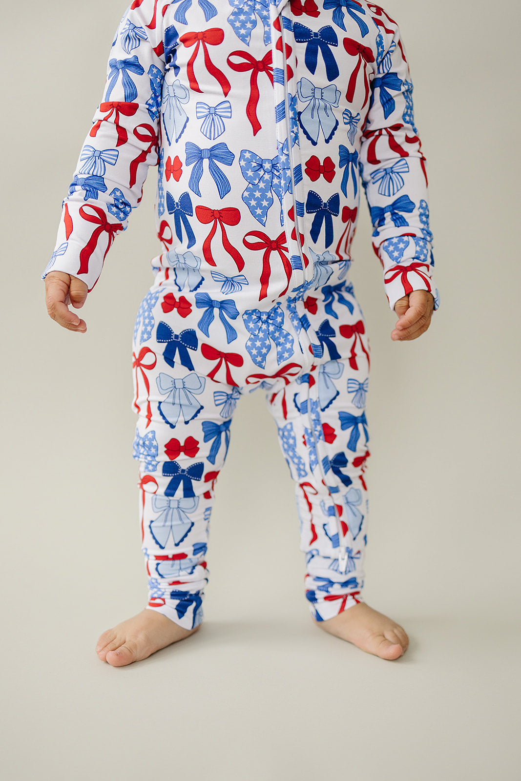 Bamboo Zip Romper  | Red-White &amp; Bows