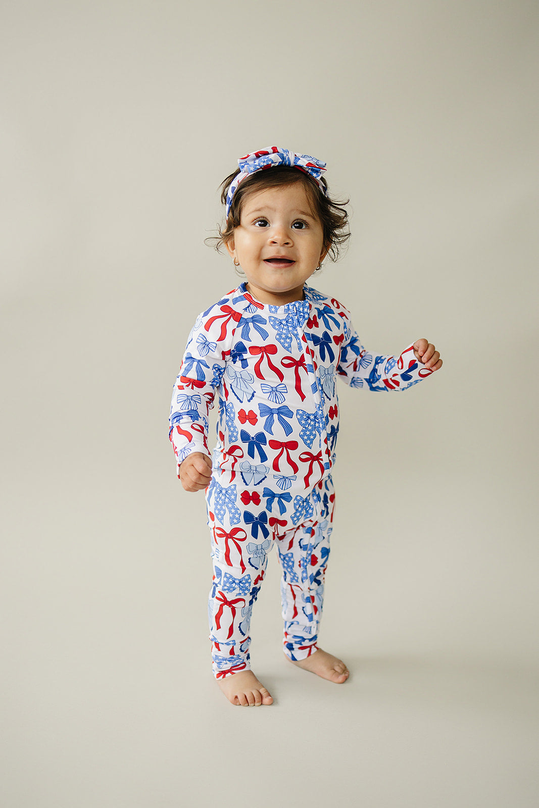 Bamboo Zip Romper  | Red-White &amp; Bows
