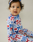 Bamboo Zip Romper  | Red-White & Bows
