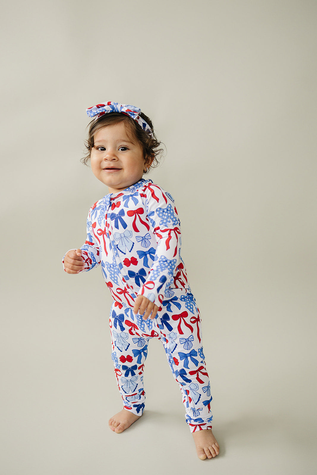 Bamboo Zip Romper  | Red-White &amp; Bows