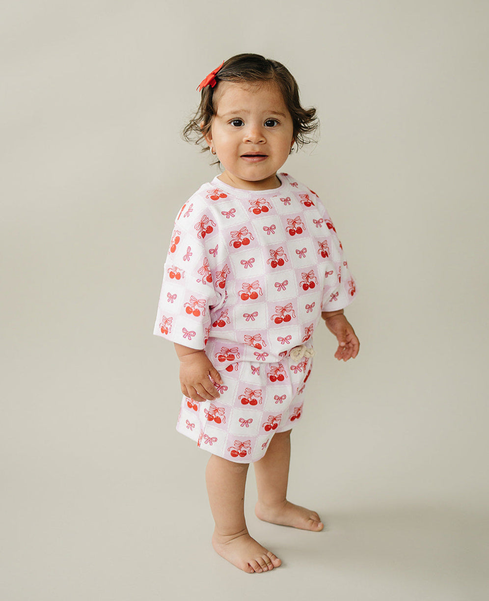 Checkered Cherry Kids Shorts Set Cotton Two Piece Outfit