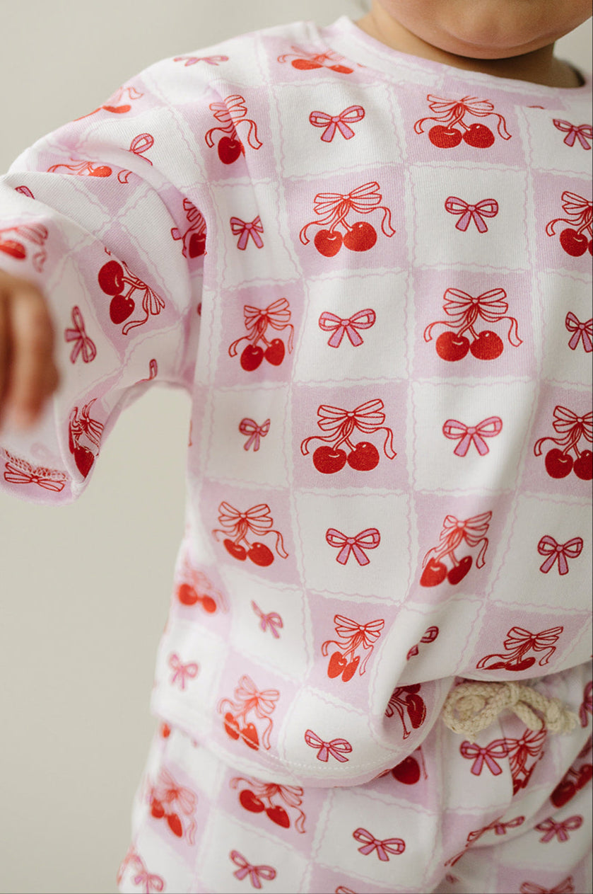 Checkered Cherry Kids Shorts Set Cotton Two Piece Outfit