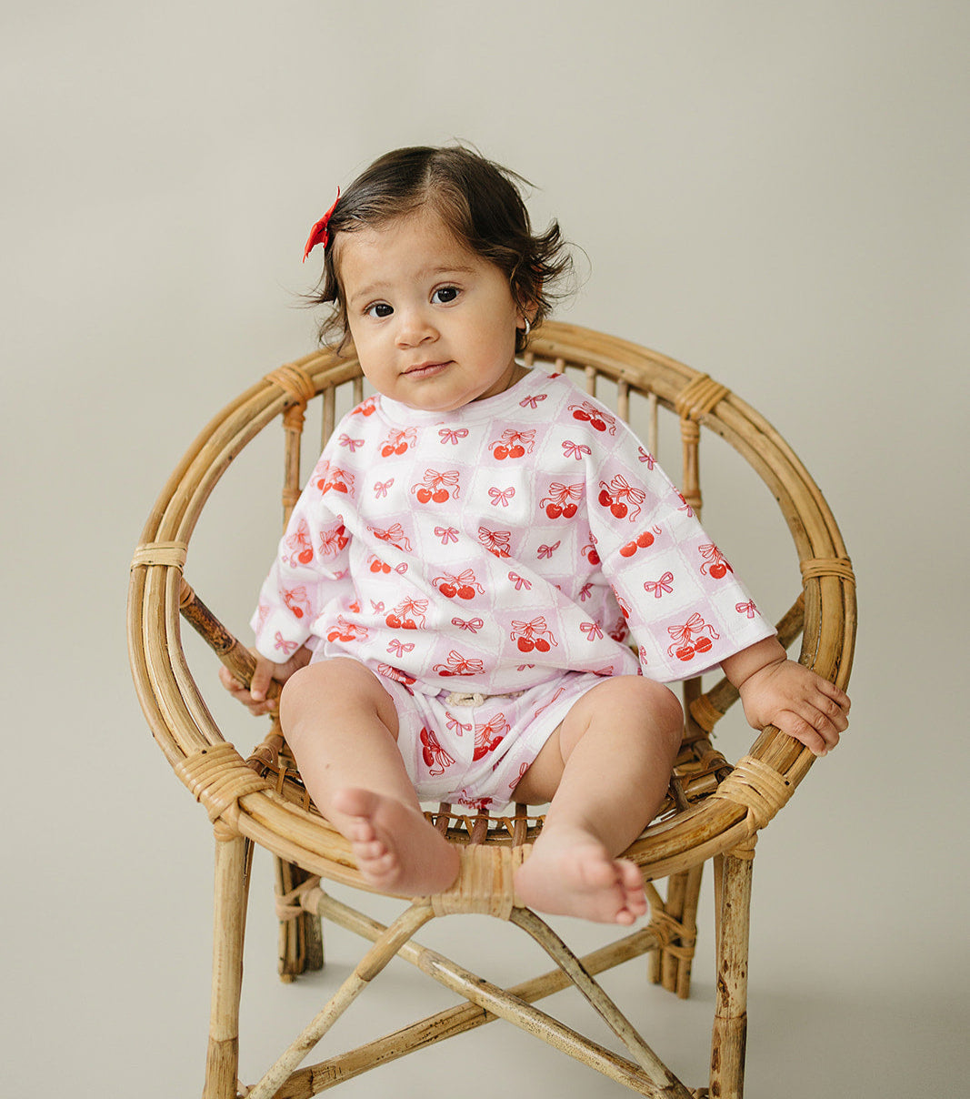 Checkered Cherry Kids Shorts Set Cotton Two Piece Outfit