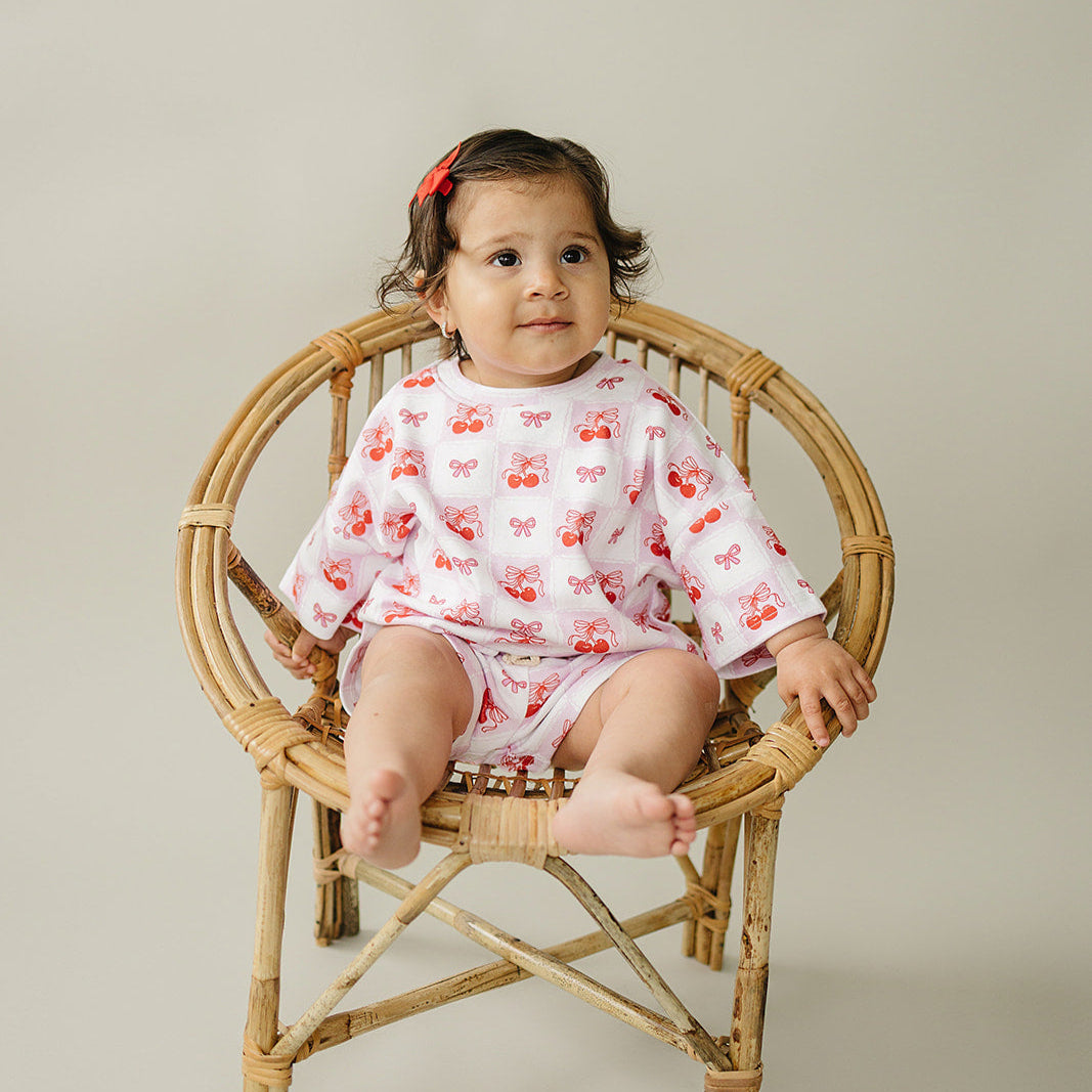 Checkered Cherry Kids Shorts Set Cotton Two Piece Outfit