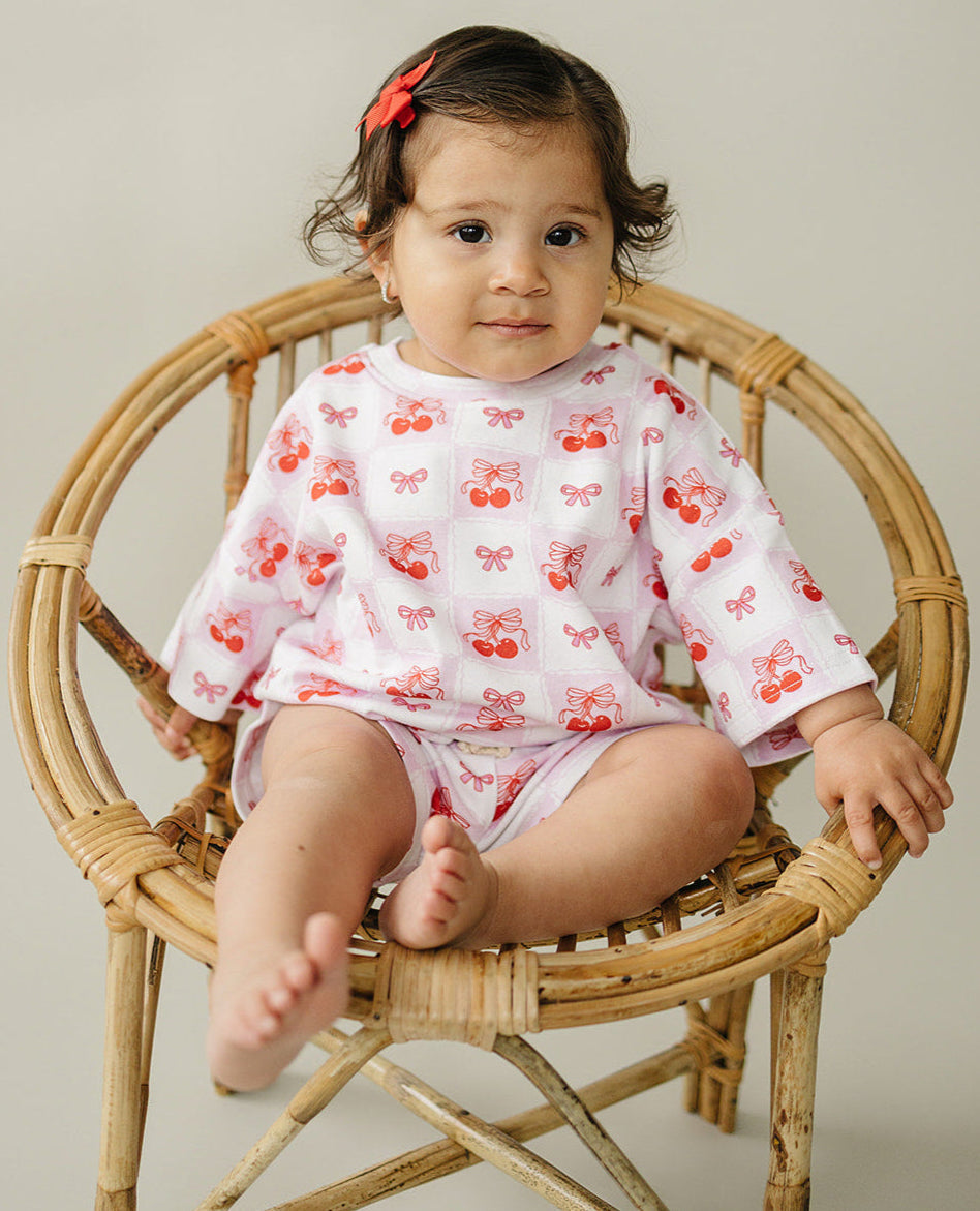 Checkered Cherry Kids Shorts Set Cotton Two Piece Outfit