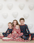 Navy + Red Hearts Ribbed Bamboo Cozy Set