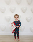 Navy + Red Hearts Ribbed Bamboo Cozy Set