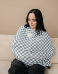 Blue Checkered Ribbed Bamboo Multi-Use Cover