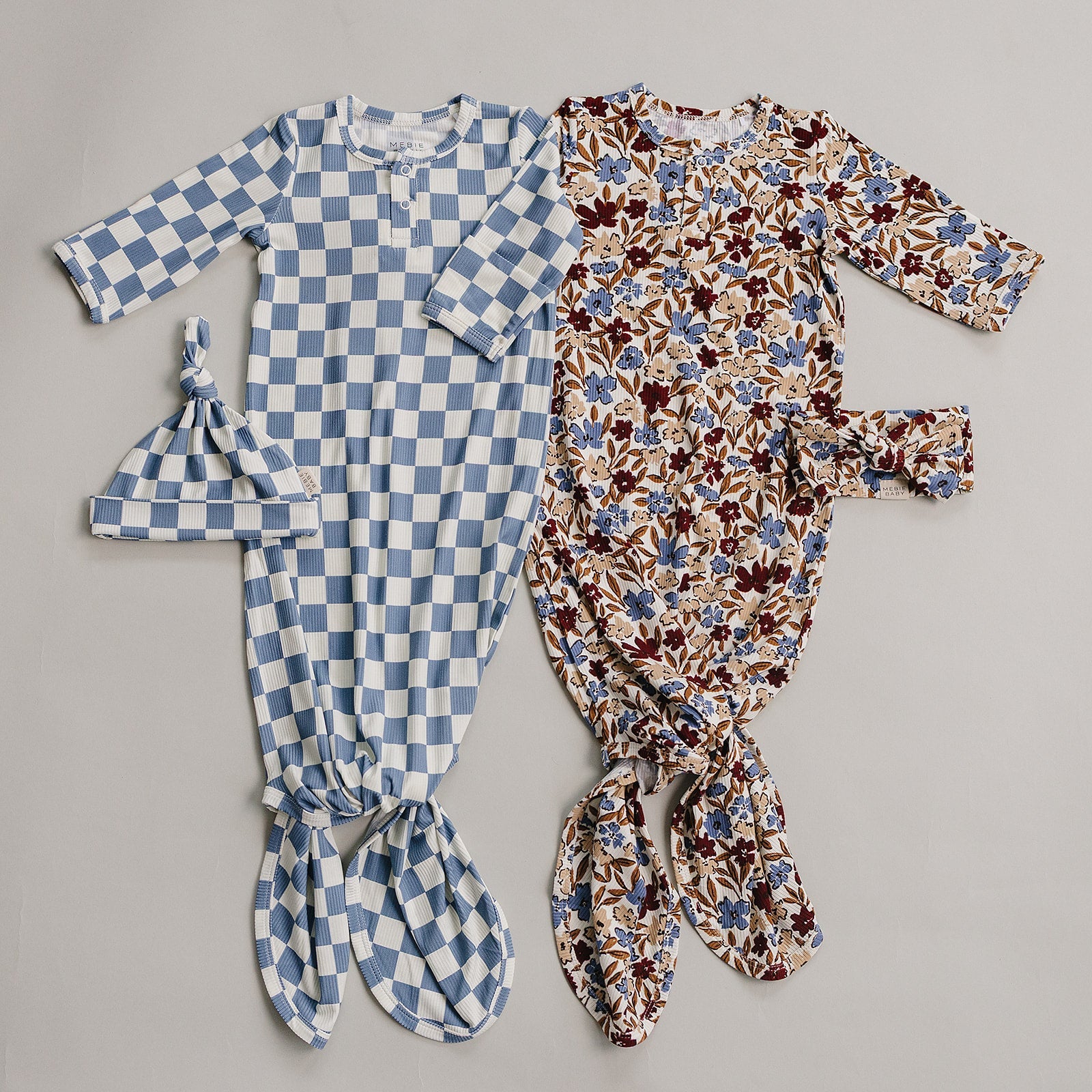 Blue Checkered Bamboo Knot Gown | Newborn Bamboo Sleep Gown
