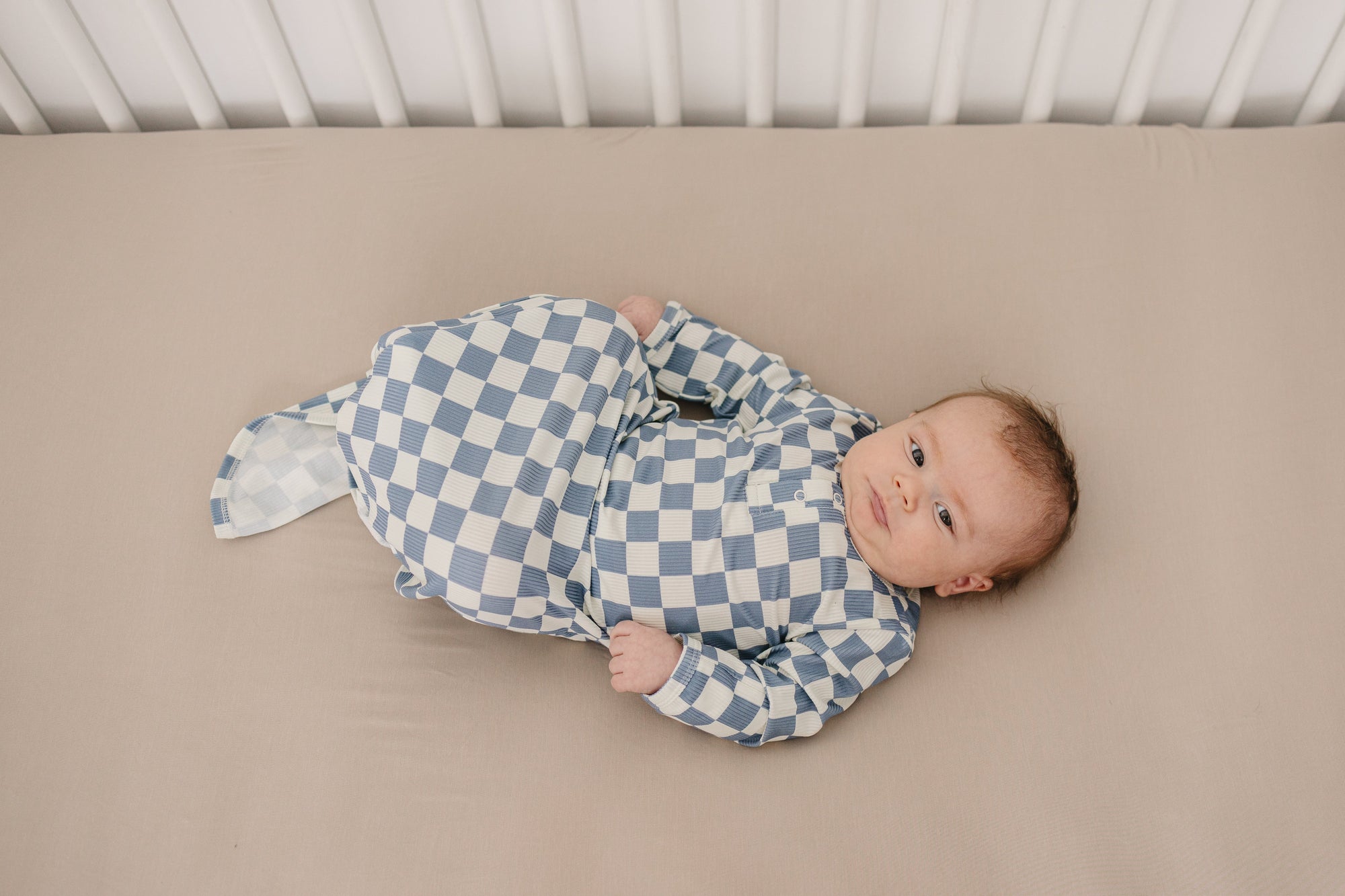 Blue Checkered Bamboo Knot Gown | Newborn Bamboo Sleep Gown