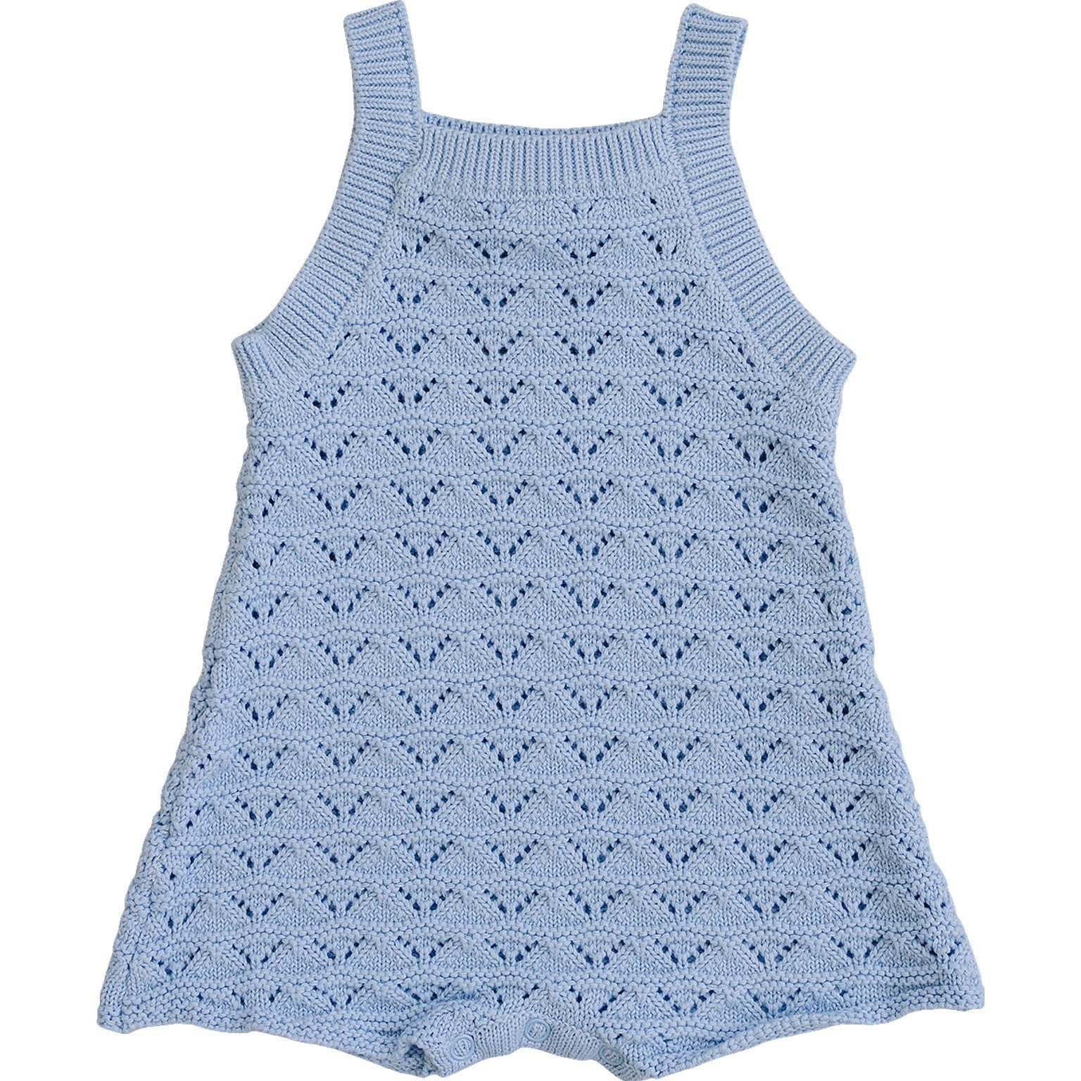 Light blue knitted dress with a pattern on a white background