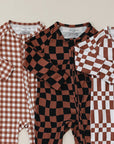 Bamboo Zip Romper | Chocolate Checkered