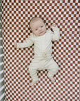 Rust Checkered Bamboo Ribbed Stretch Crib Sheet
