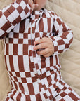 Bamboo Zip Romper | Chocolate Checkered