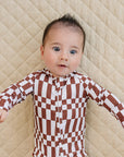 Bamboo Zip Romper | Chocolate Checkered