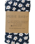 Navy Daisy Ribbed Bamboo Stretch Swaddle