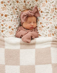 Taupe Checkered Plush Blanket