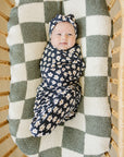 Navy Daisy Ribbed Bamboo Stretch Swaddle