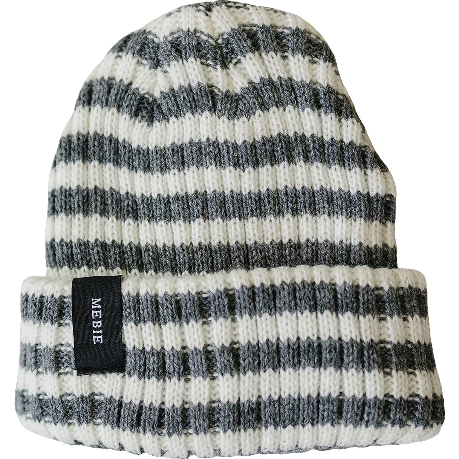 Grey &amp; White Stripe Chunky Knit Beanie
