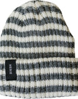 Grey & White Stripe Chunky Knit Beanie