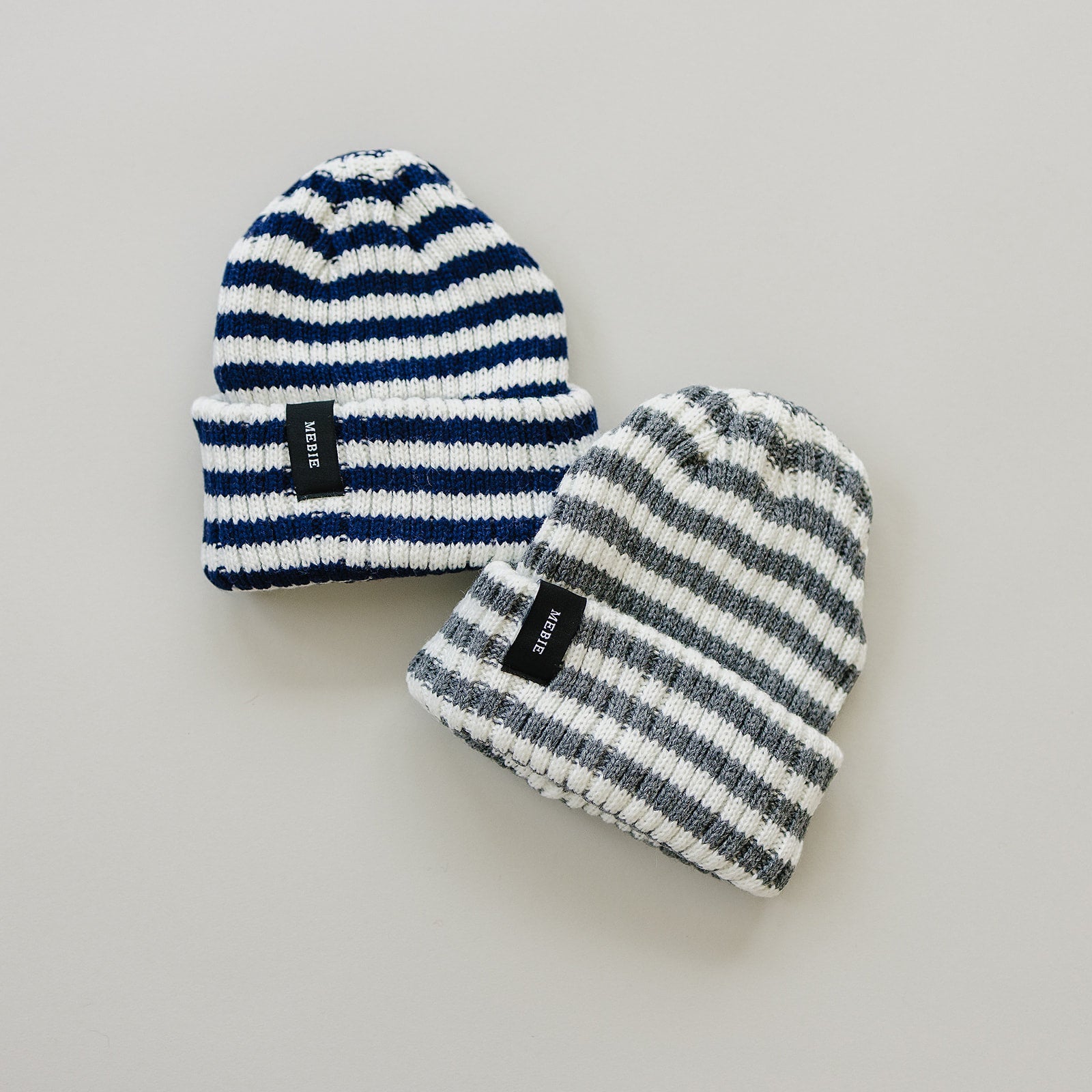 Grey &amp; White Stripe Chunky Knit Beanie