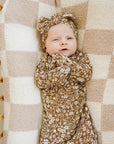 Brown Floral Ribbed Bamboo Knot Gown