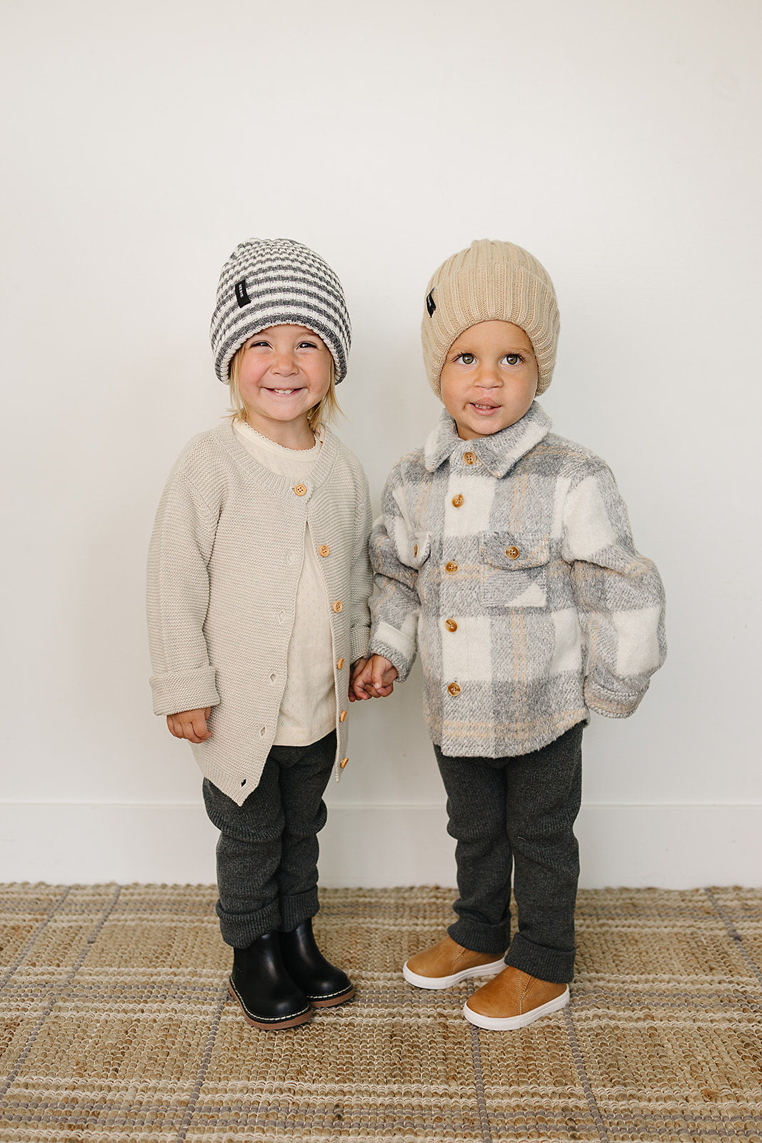 Grey &amp; White Stripe Chunky Knit Beanie