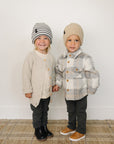 Grey & White Stripe Chunky Knit Beanie