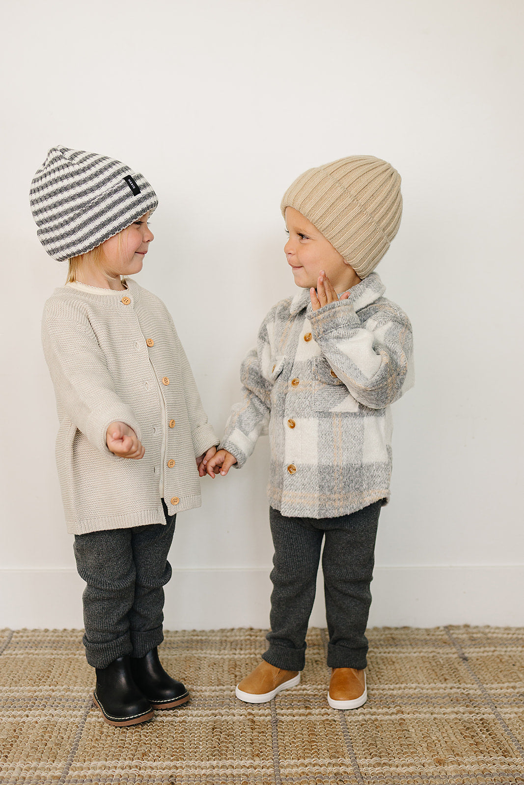 Grey &amp; White Stripe Chunky Knit Beanie