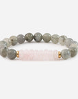 Bracelet with gray and pink beads on a white background