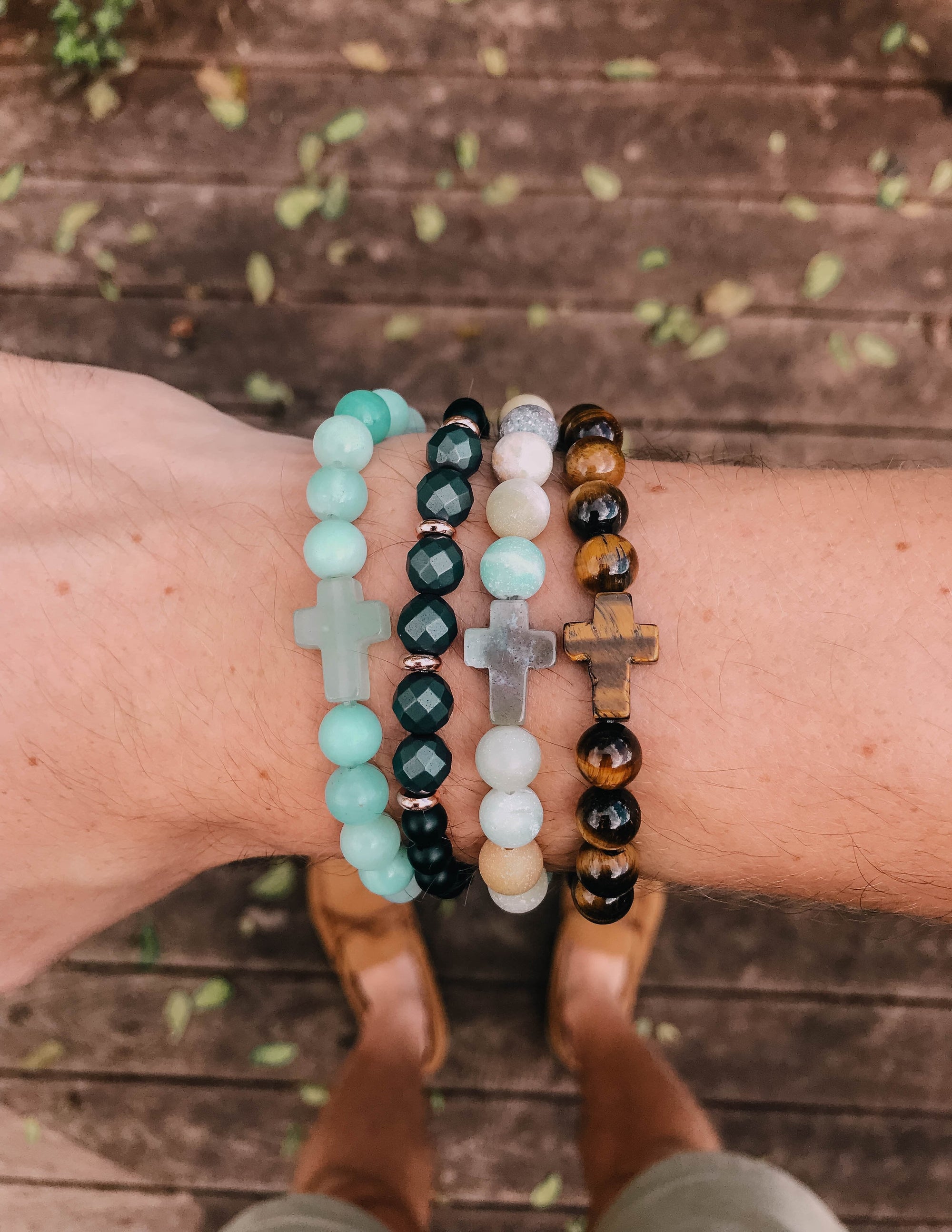 Amazonite Cross Stone Bracelet | 1 Peter 2:24 Christian Faith Bracelet
