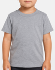 Toddler boy wearing a BELLA CANVAS 3413T triblend tee in athletic grey, front view, modeled in a neutral studio setting