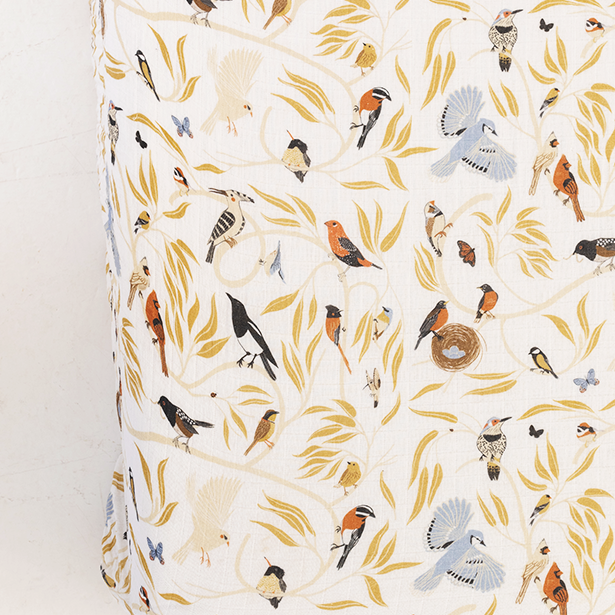 Pillowcase with bird and nature pattern on a white background