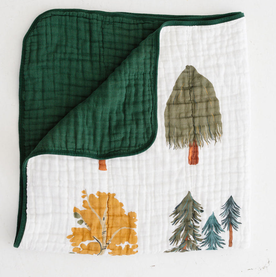 Baby blanket with forest design on a white background