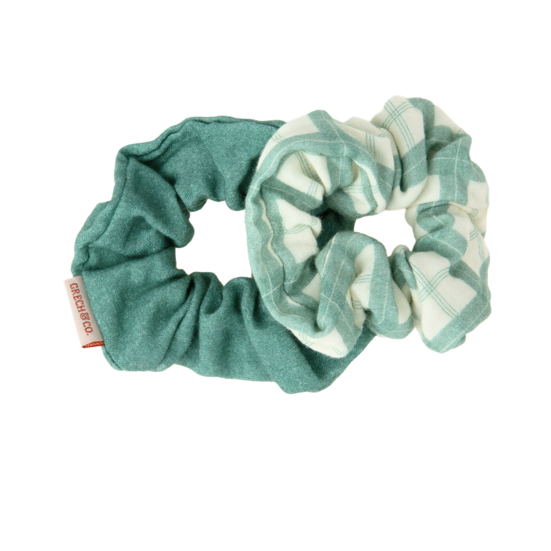 Organic Cotton Hair Scrunchies Set of 2 Fern Plaid