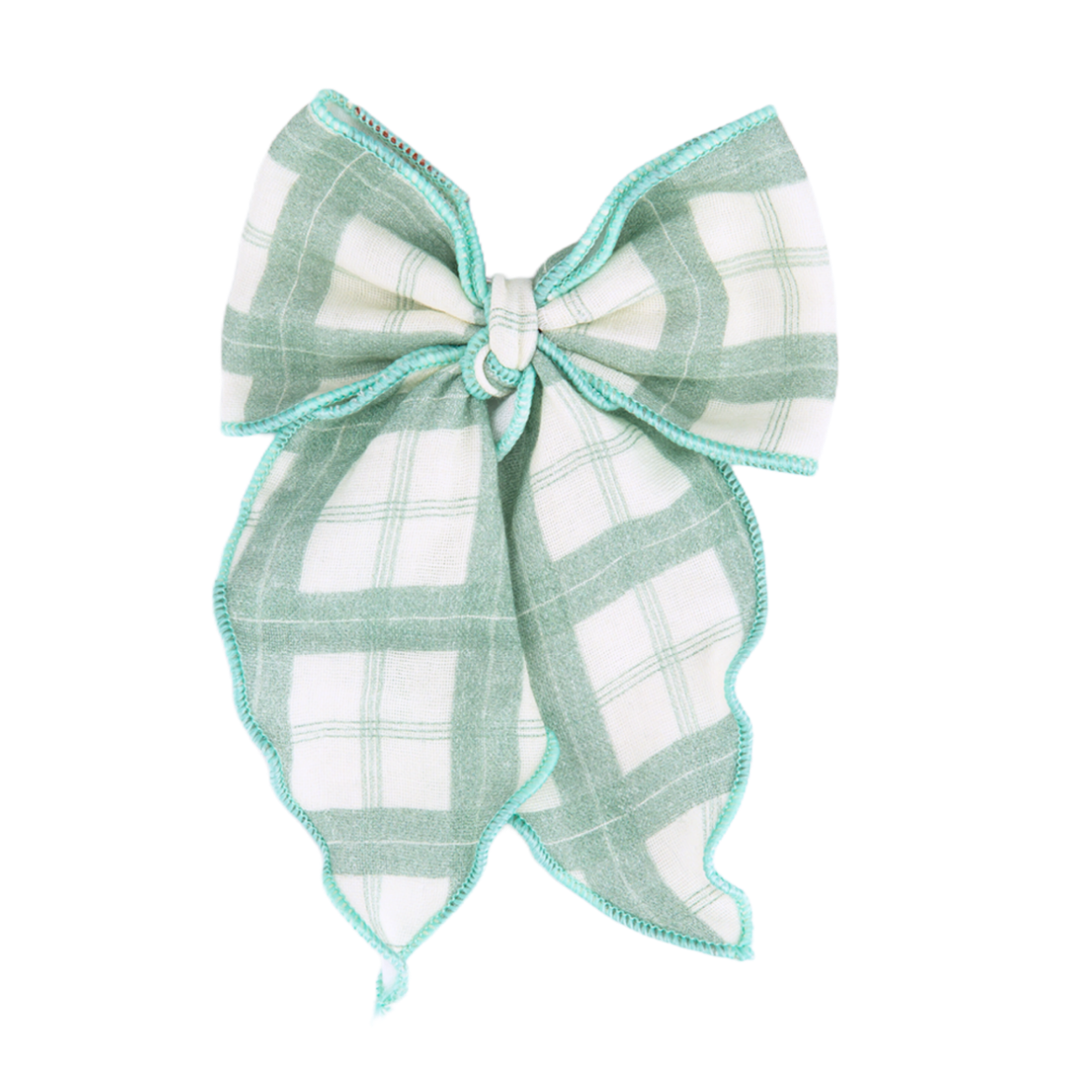Fable Bow Hair Clip Fern Plaid Organic Cotton Bow