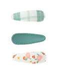 Organic Snap Hair Clips Set of 3 Fern Plaid and Sunset Meadow