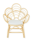 Wicker chair with a white cushion on a white background