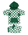 Hooded Jogger Set for Kids in Green Checker | Soft Luxaboo French Terry Matching Set